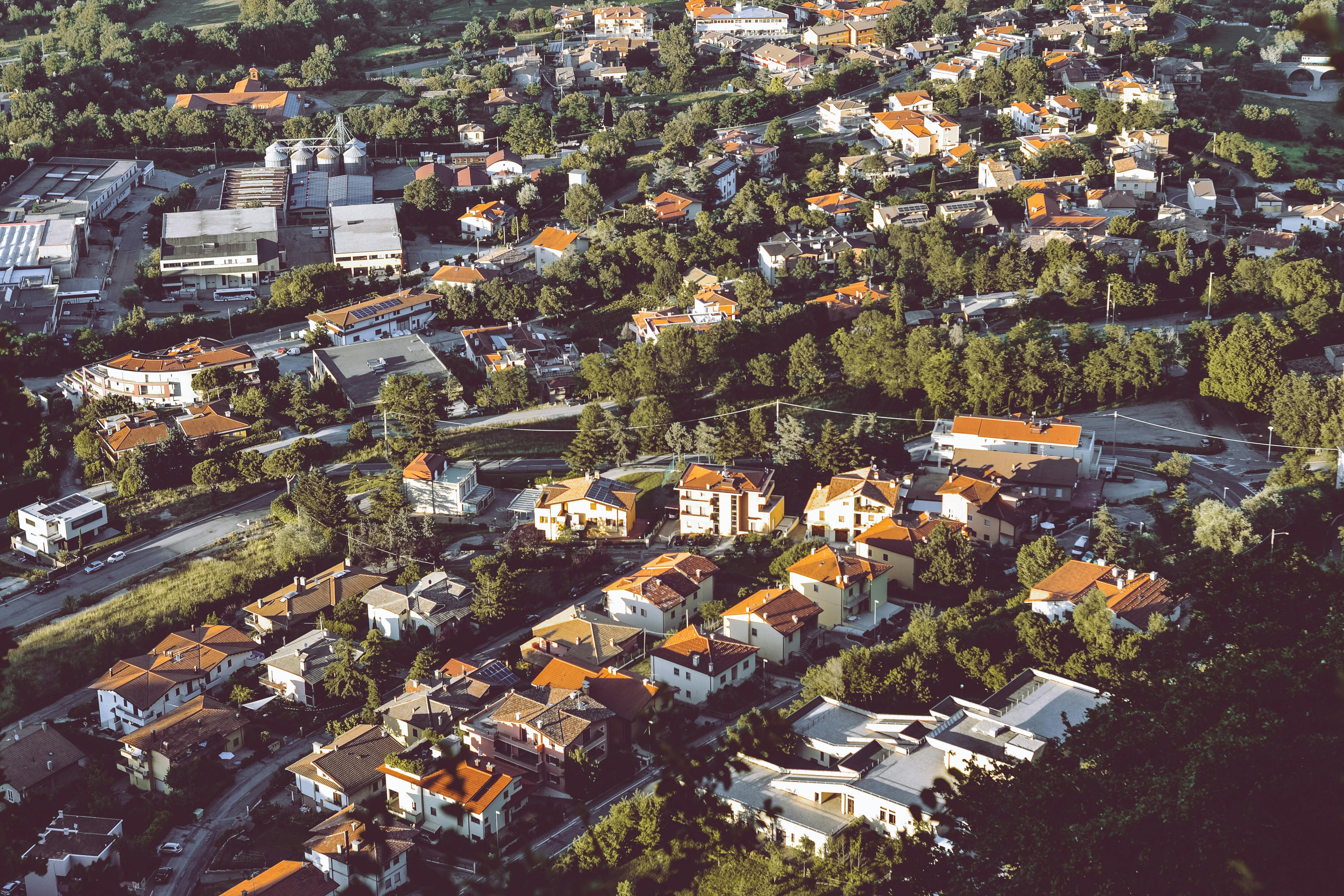 Aerial view of properties
